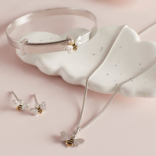 Silver Childs Bee Bangle, Gold Plating, Enamel & Diamond by D for Diamond - Charming and Trendy Ltd