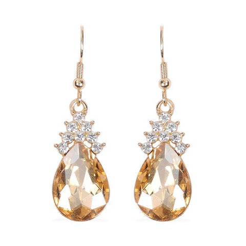 Champagne Pear Faceted Crystal and CZ Drop Earrings - Charming and Trendy Ltd