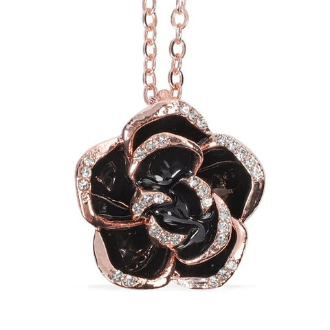 Black Enamel and CZ Flower Pendant - Charming and Trendy Ltd
