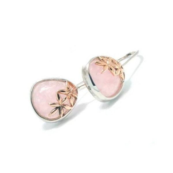 925 Sterling Silver Rose Quartz Earrings with Rose Gold Plated Detail - Charming and Trendy Ltd