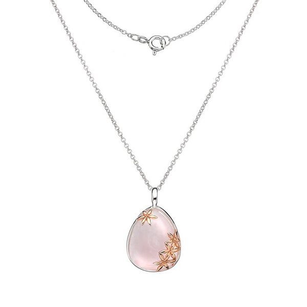 925 Sterling Silver Rose Quartz Pendant with Rose Gold Plate Detail - Charming and Trendy Ltd