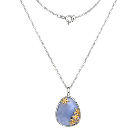 925 Sterling Silver Blue Chalcedony Pendant with Gold Plate Detail - Charming and Trendy Ltd
