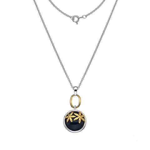 925 Sterling Silver Onyx Pendant with Gold Plate Detail - Charming and Trendy Ltd