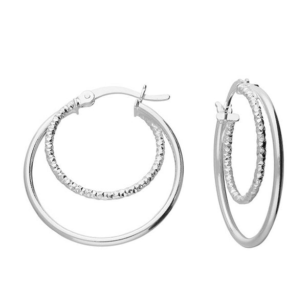 925 Sterling Silver Plain and Textured Double Creole Hoop Earrings