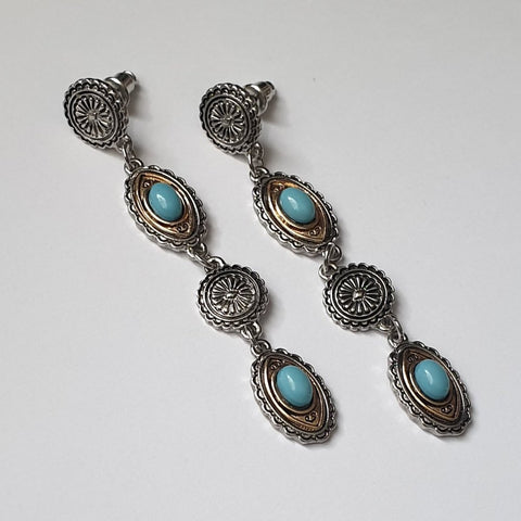 Silver, Gold and Turquoise Stud Dangle Earrings - Charming And Trendy Ltd