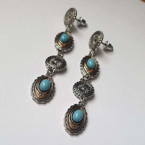 Silver, Gold and Turquoise Stud Dangle Earrings - Charming And Trendy Ltd