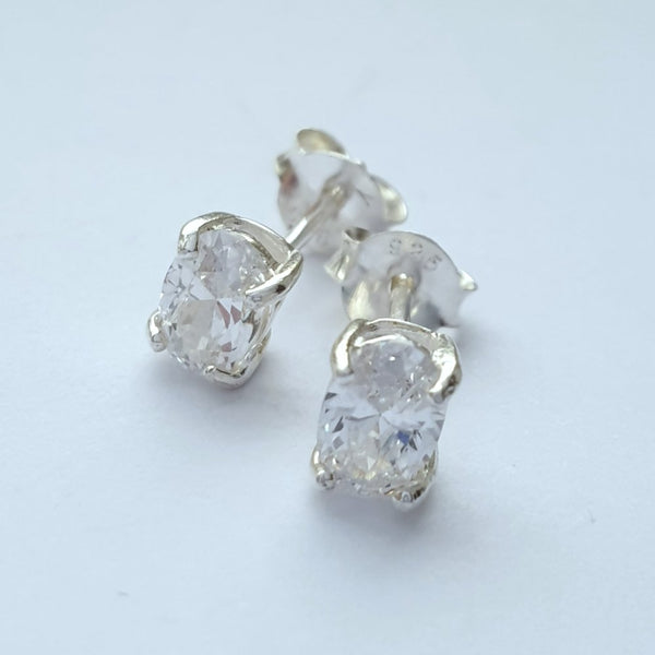 925 Sterling Silver Cubic Zirconia Oval Studs by Beginnings (Boxed) - Charming And Trendy Ltd