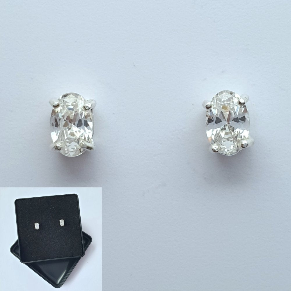 925 Sterling Silver Cubic Zirconia Oval Studs by Beginnings (Boxed) - Charming And Trendy Ltd