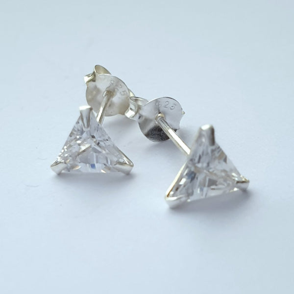 925 Sterling Silver Cubic Zirconia Small Triangular Studs by Beginnings (Boxed) - Charming And Trendy Ltd