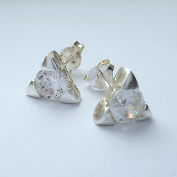 925 Sterling Silver Cubic Zirconia Large Triangular Studs by Beginnings (Boxed) - Charming And Trendy Ltd
