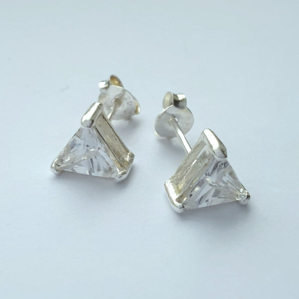 925 Sterling Silver Cubic Zirconia Triangular Studs by Beginnings (Boxed) - Charming And Trendy Ltd