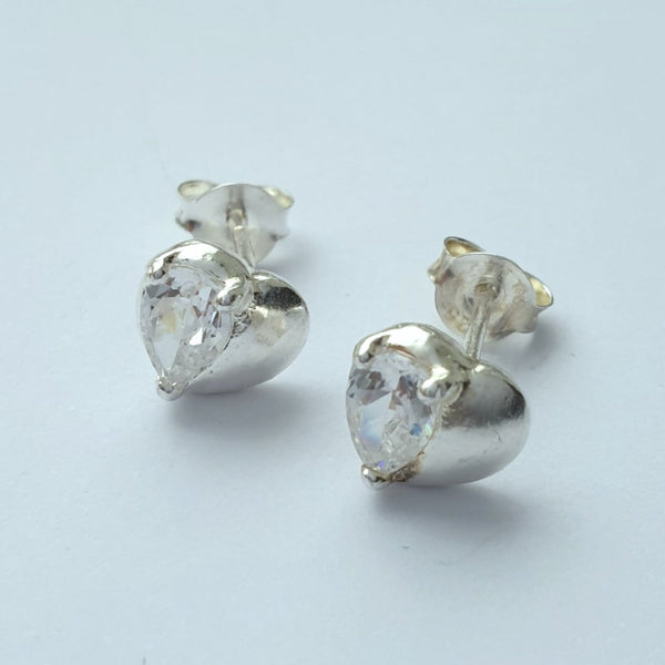 925 Sterling Silver Cubic Zirconia Heart Studs by Beginnings (Boxed) - Charming And Trendy Ltd