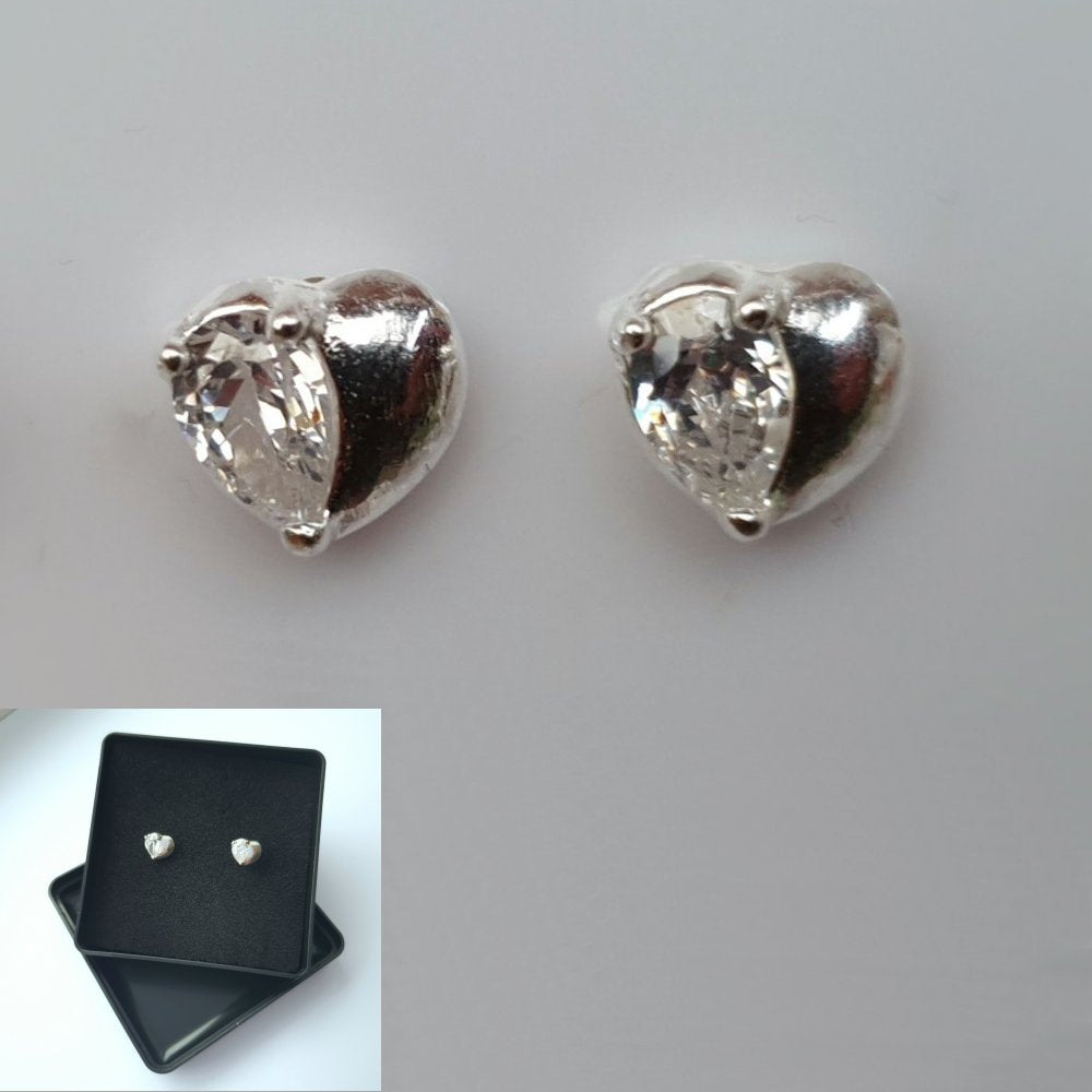 925 Sterling Silver Cubic Zirconia Heart Studs by Beginnings (Boxed) - Charming And Trendy Ltd