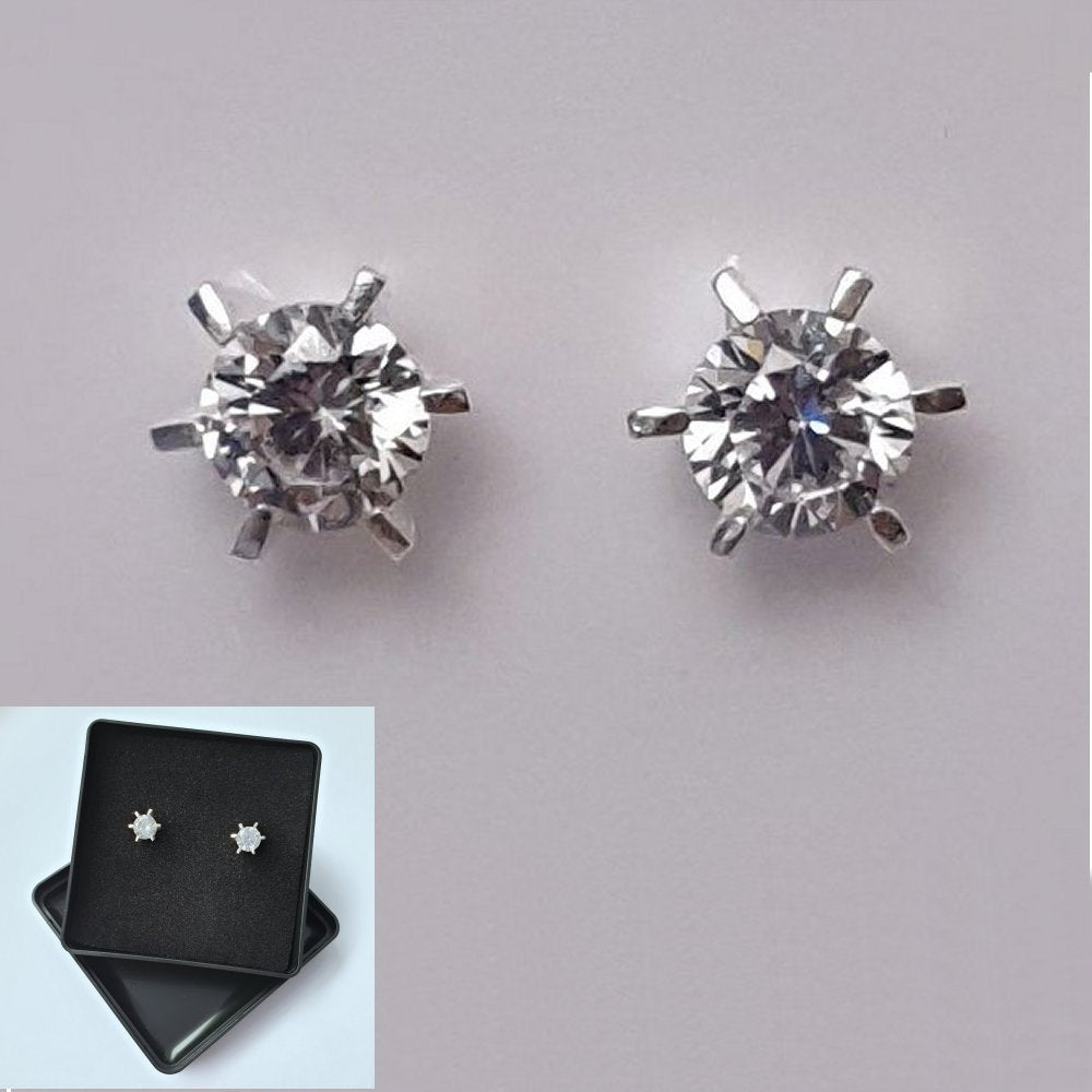 925 Sterling Silver Cubic Zirconia Round Studs by Beginnings (Boxed) - Charming And Trendy Ltd