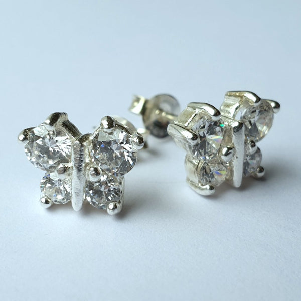 925 Sterling Silver Cubic Zirconia Butterfly Studs by Beginnings (Boxed) - Charming And Trendy Ltd