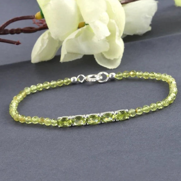 925 Sterling Silver Hebei Peridot Bracelet (Size 7.5") - Charming ad Trendy Ltd