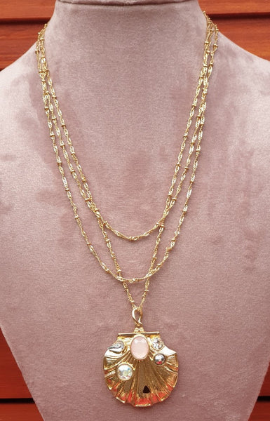 Three-strand Metallic Gold Coloured Shell Drop Necklace - Charming And Trendy Ltd