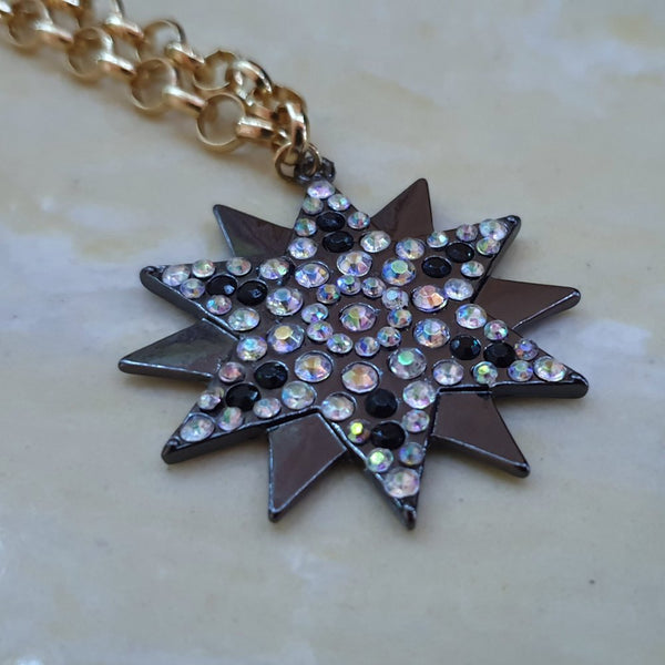 Black Star Necklace embellished with clear Diamantes - Charming And Trendy Ltd
