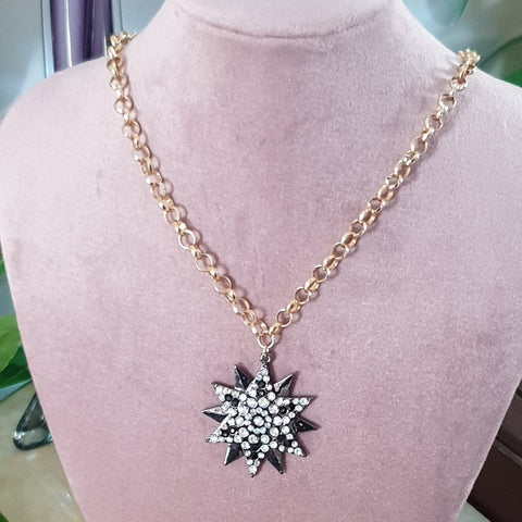 Black Star Necklace embellished with clear Diamantes - Charming And Trendy Ltd