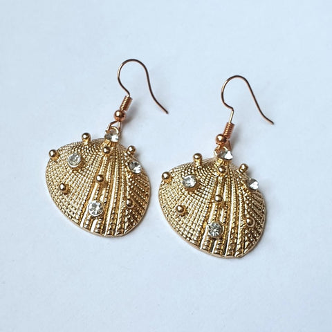 Gold Shell Metal Earrings with clear Diamantes - Charming And Trendy Ltd