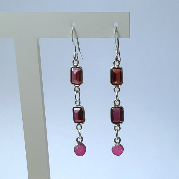 925 Sterling Silver Purple and Rose Quartz Dangle Earrings - Charming And Trendy Ltd