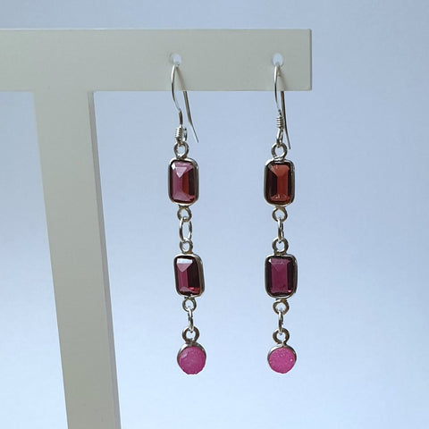 925 Sterling Silver Purple and Rose Quartz Dangle Earrings - Charming And Trendy Ltd