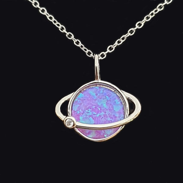 Lavender Opal & CZ Saturn Pendant 16",18",20",22" and 24" - Gift Boxed - Charming And Trendy Ltd