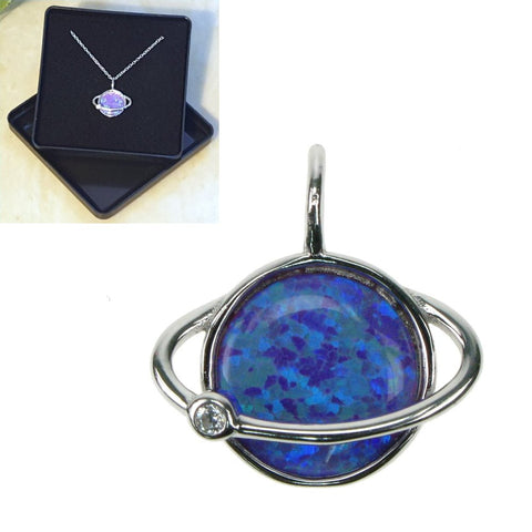 Lavender Opal & CZ Saturn Pendant 16",18",20",22" and 24" - Gift Boxed - Charming And Trendy Ltd