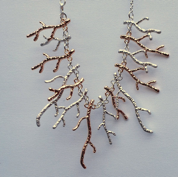 Rose Gold and Silver Plated Branch Necklace - Gift Box - Charming And Trendy Ltd