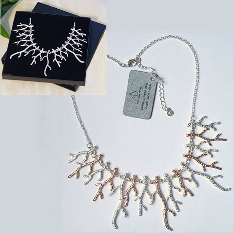 Rose Gold and Silver Plated Branch Necklace - Gift Box - Charming And Trendy Ltd
