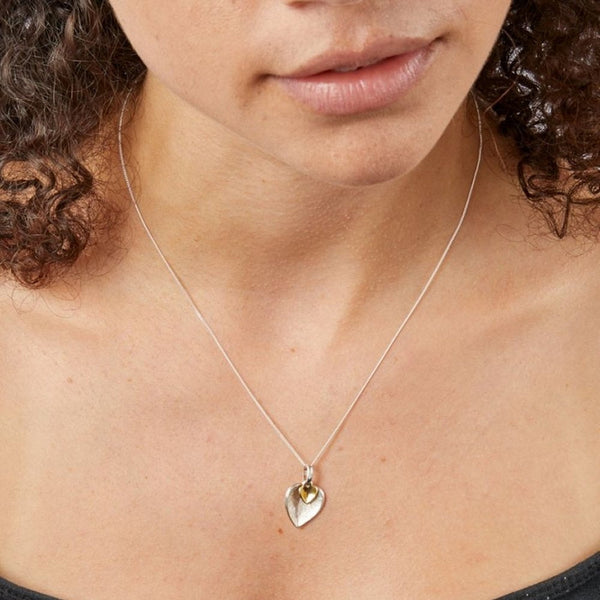 925 Sterling Silver & Gold Plated Double Heart Pendant & Chain - Gift Boxed - Charming And Trendy Ltd