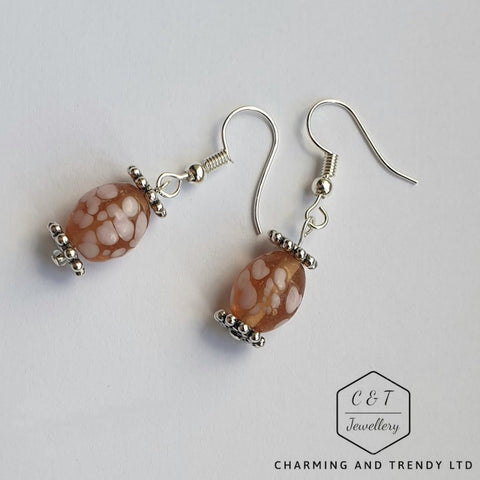 Orange and Pink Oval Bead Drop Earrings - Charming And Trendy Ltd