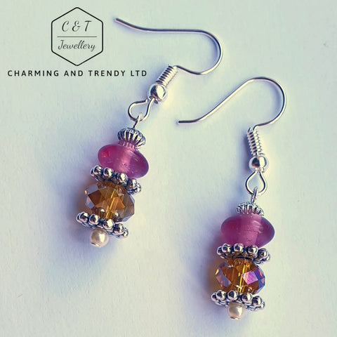 Orange and Purple Drop Earrings - Charming And Trendy Ltd