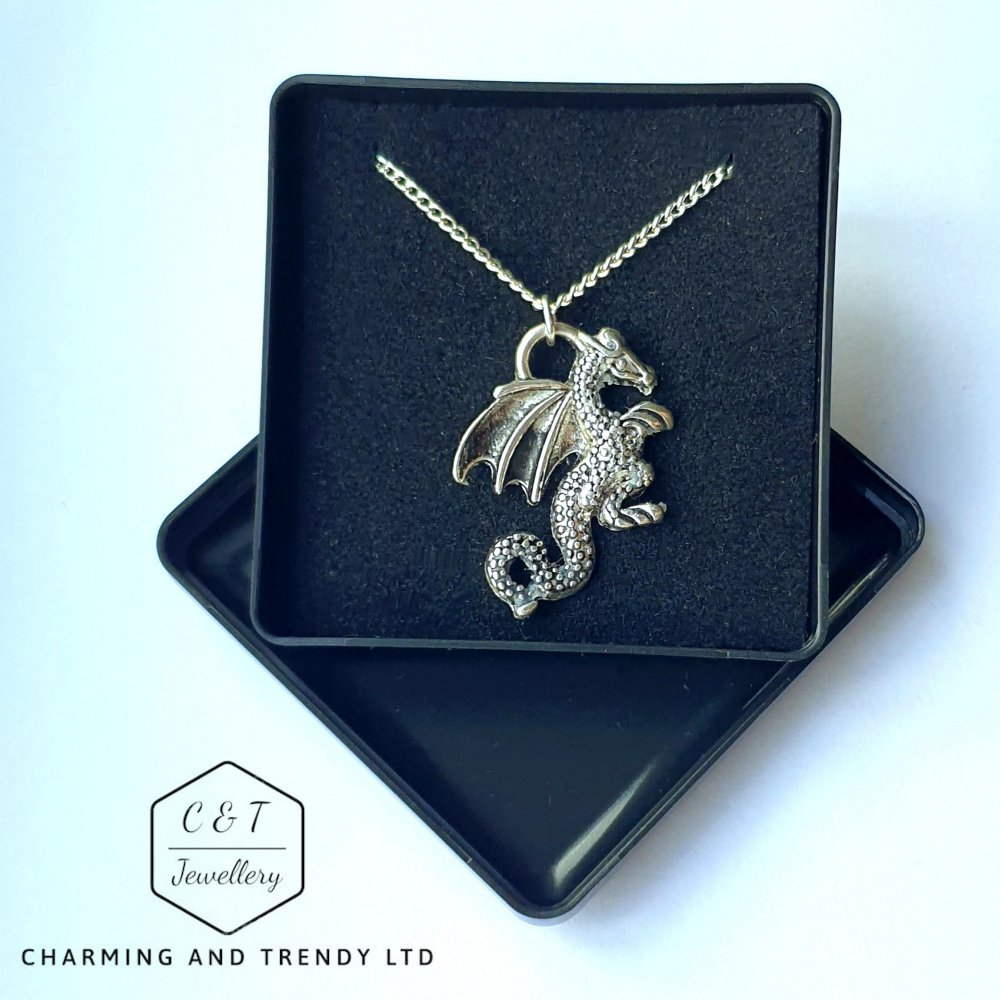 Dragon Tibetan Silver Style Pendant, 18" Silver Plated Chain & Gift Box - Charming And Trendy Ltd