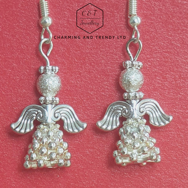 Antique Silver Beaded Angel Earrrings - Gift Boxed - Charming And Trendy Ltd