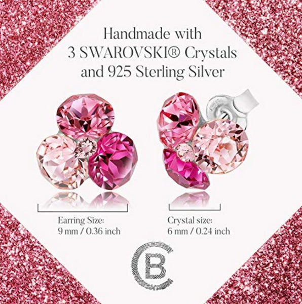 Pink Stud Earrings - 925 Sterling Silver with 3 SWAROVSKI® Crystals - Charming And Trendy Ltd