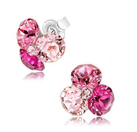Pink Stud Earrings - 925 Sterling Silver with 3 SWAROVSKI® Crystals - Charming And Trendy Ltd