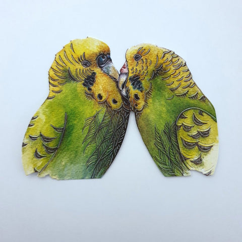 Budgie Pair Die Cuts with Embossed Highlights (Decoupage, Crafting, Card Making)