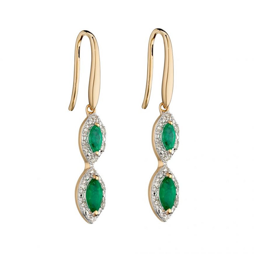 9ct Gold Marquise Drop Emerald & Diamond Earrings by Elements Gold - Charming and Trendy Ltd