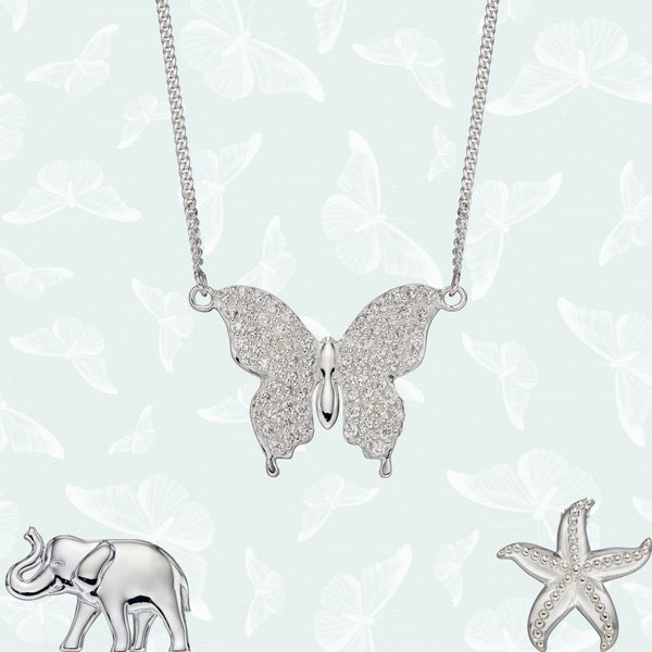 925 Sterling Silver Cubic Zirconia Butterfly Necklace by Elements Silver - Charming And Trendy Ltd