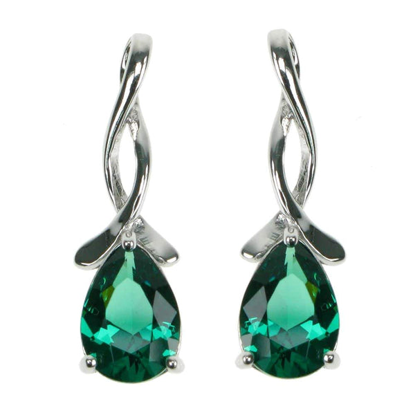 Emerald Pear Twist Sterling Silver Stud Earrings (Boxed) - Charming And Trendy Ltd