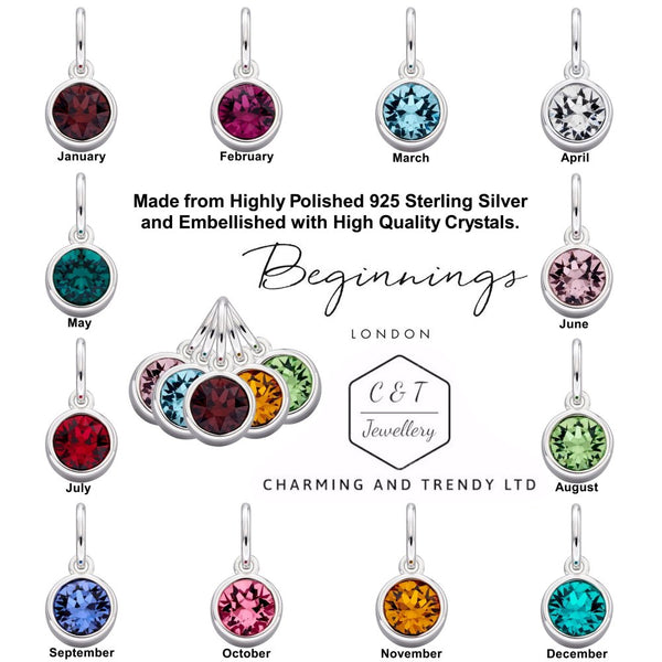 Sterling Silver Crystal Birthstone Pendant Charm - Charming And Trendy Ltd
