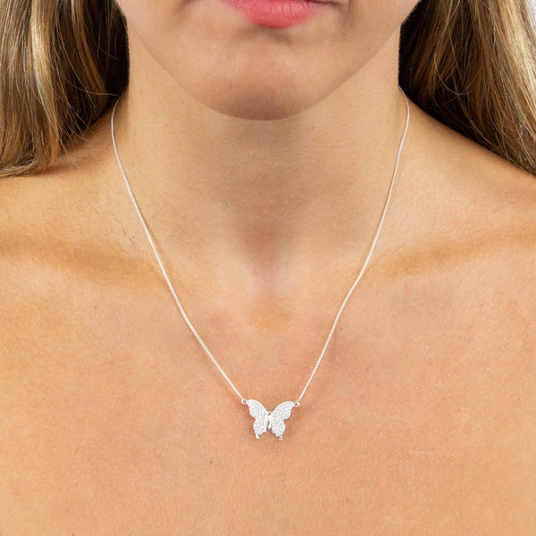 925 Sterling Silver Cubic Zirconia Butterfly Necklace by Elements Silver - Charming And Trendy Ltd