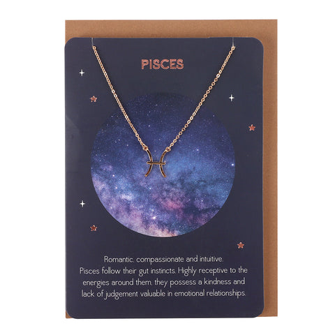 Pisces Zodiac Pendant Necklace on a Matching Greeting Card with Envelope - Charming and Trendy Ltd