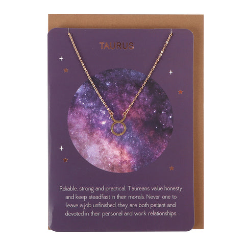 Taurus Zodiac Pendant Necklace on a Matching Greeting Card with Envelope - Charming and Trendy Ltd
