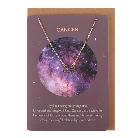 Cancer Zodiac Pendant Necklace on a Matching Greeting Card with Envelope - Charming and Trendy Ltd