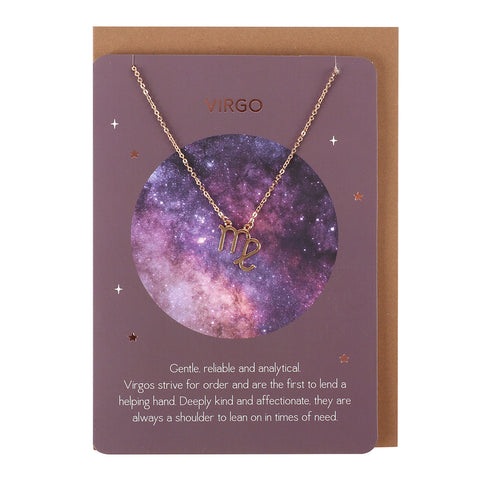 Virgo Zodiac Pendant Necklace on a Matching Greeting Card with Envelope - Charming and Trendy Ltd