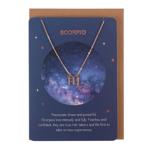 Scorpio Zodiac Pendant Necklace on a Matching Greeting Card with Envelope - Charming and Trendy Ltd