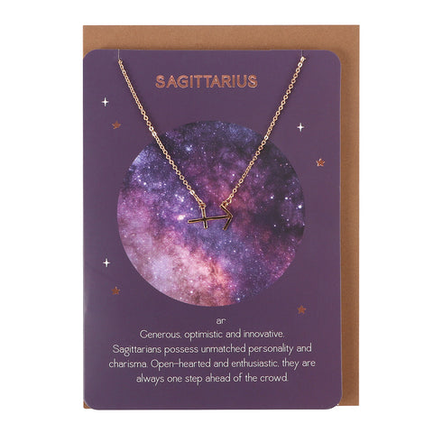 Sagittarius Zodiac Pendant Necklace on a Matching Greeting Card with Envelope - Charming and Trendy Ltd