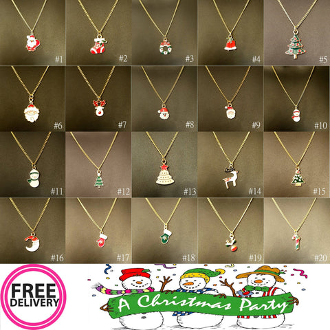 Christmas Xmas Enamel & Gold Effect Metalic Necklace with Gold Plated 18" Chain - Charming And Trendy Ltd